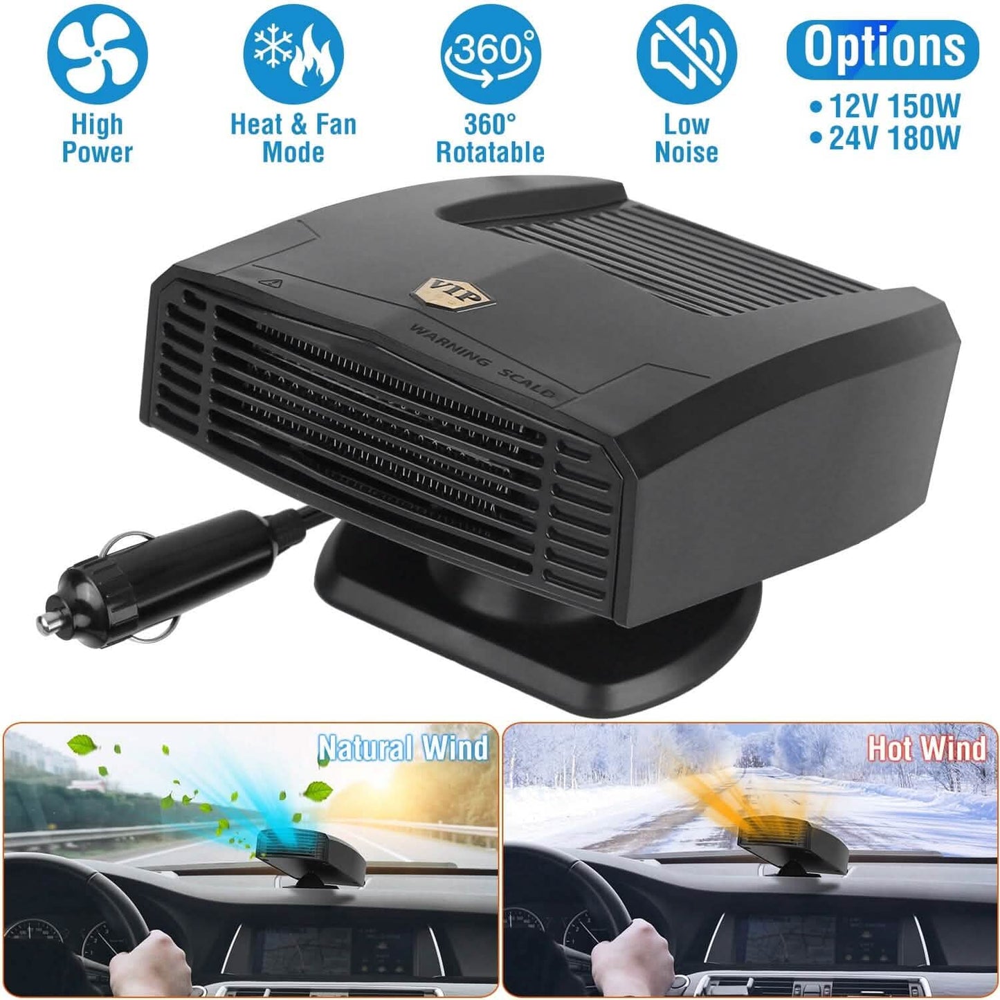 Portable Car Heater Heating Fan 2-in-1 Defroster Defogger Demister Windshield Heater DailySale
