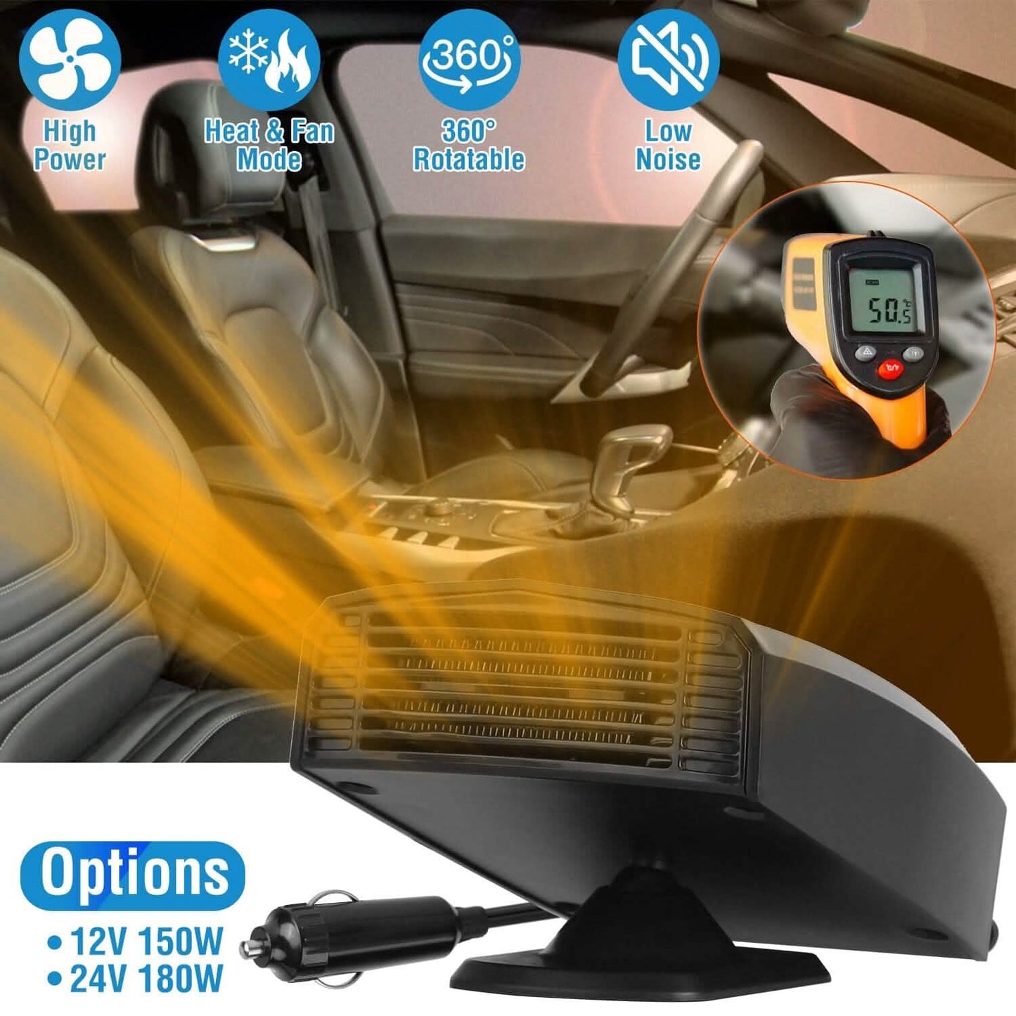 Portable Car Heater Heating Fan 2-in-1 Defroster Defogger Demister Windshield Heater DailySale