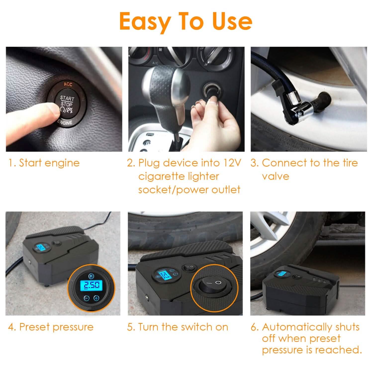Portable Car Tire Inflator DC 12V Digital Car Air Pump Compressor DailySale