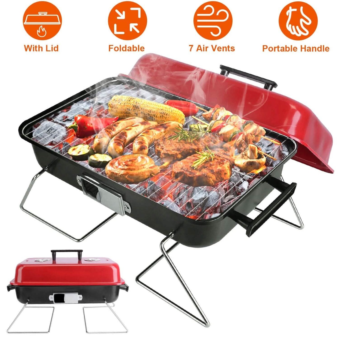 Portable Charcoal Tabletop Grill with Lid DailySale