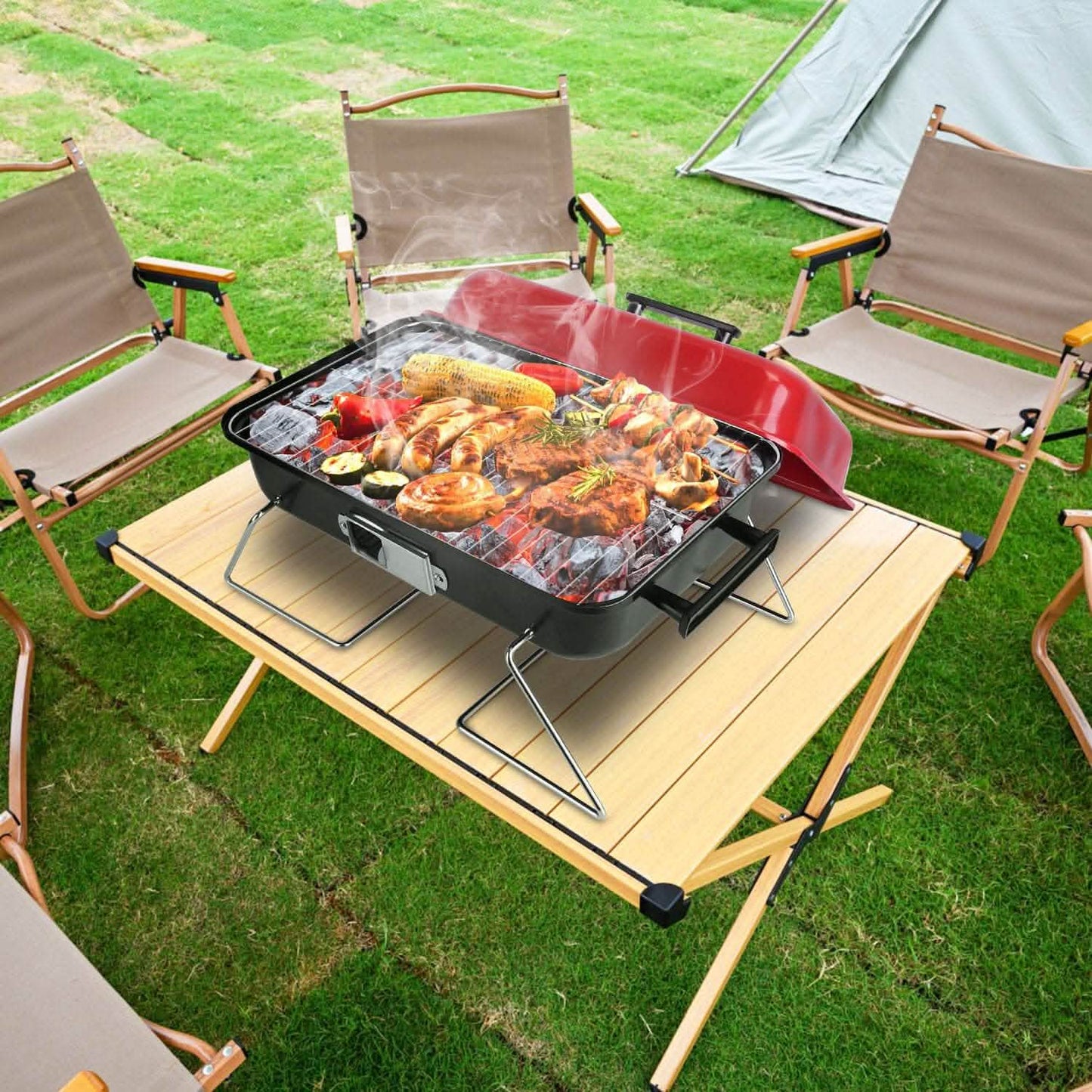 Portable Charcoal Tabletop Grill with Lid DailySale