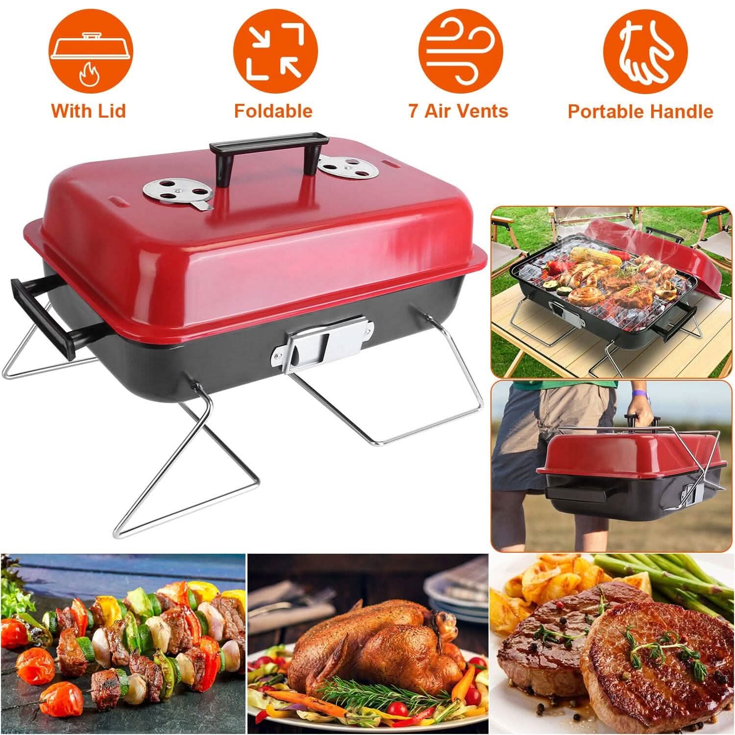 Portable Charcoal Tabletop Grill with Lid DailySale