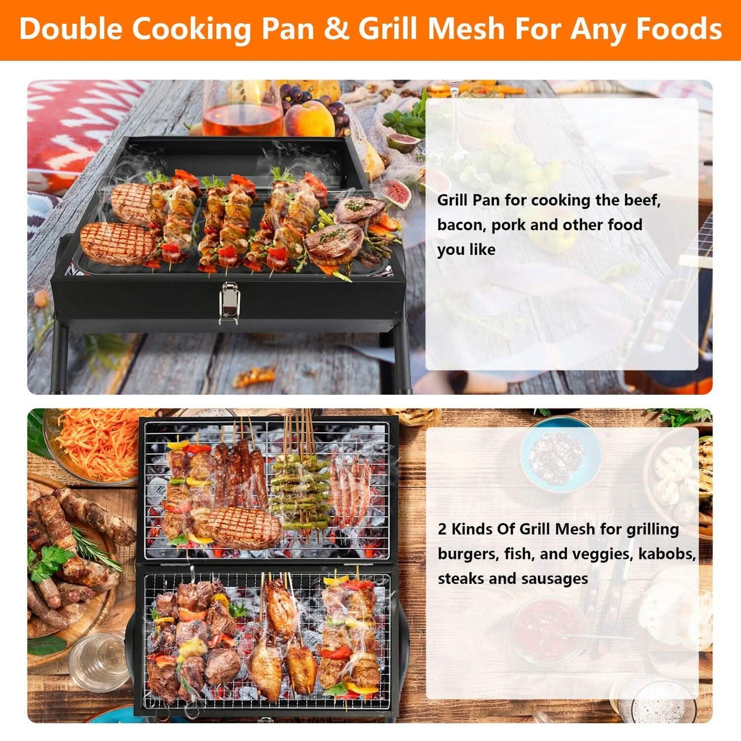 Portable Charcoal Two Sides Folding BBQ Grill DailySale