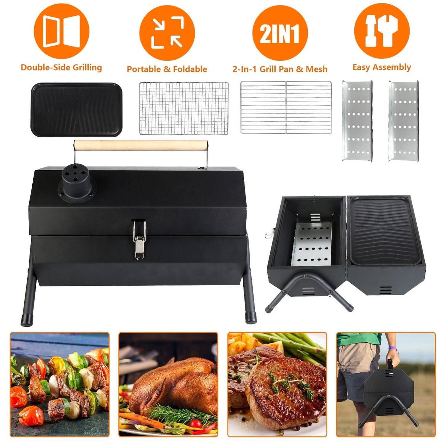 Portable Charcoal Two Sides Folding BBQ Grill DailySale