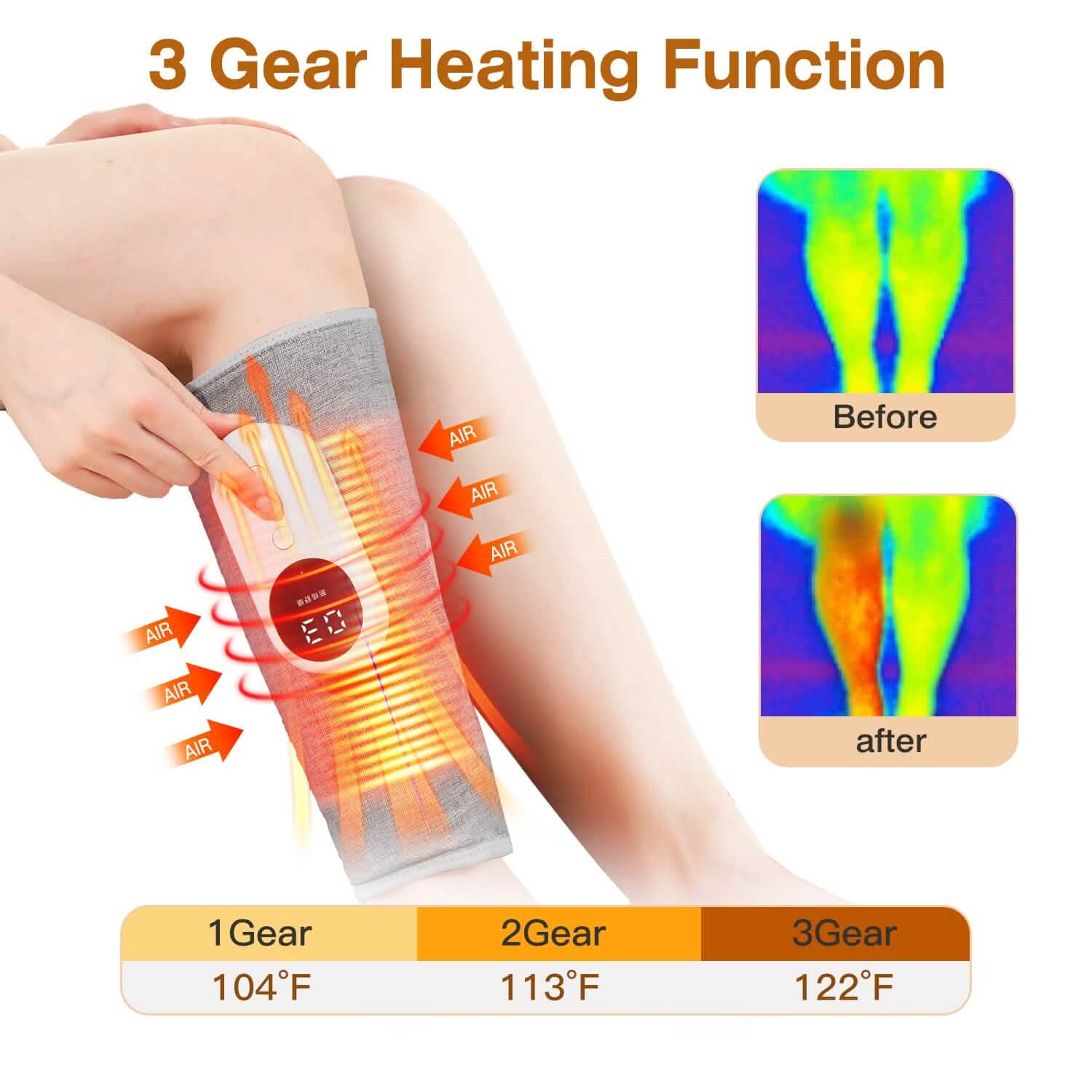 Portable Cordless Rechargeable Air Leg Compression Massage Adjustable Wrap with 3 Modes Intensities Heating Function DailySale