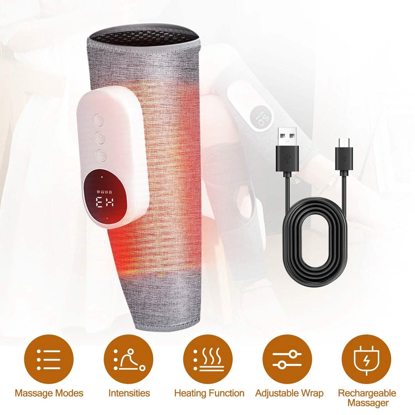 Portable Cordless Rechargeable Air Leg Compression Massage Adjustable Wrap with 3 Modes Intensities Heating Function DailySale