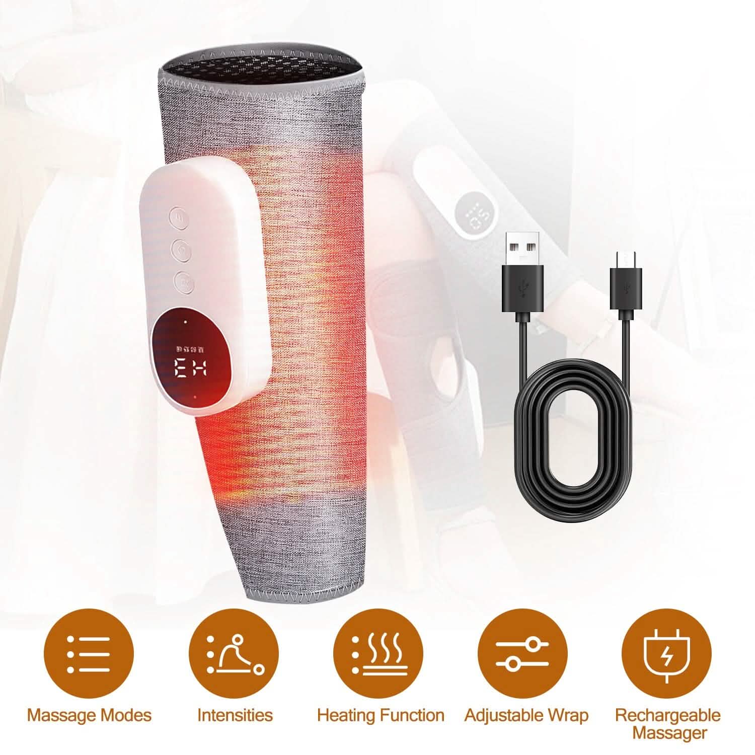 Portable Cordless Rechargeable Air Leg Compression Massage Adjustable Wrap with 3 Modes Intensities Heating Function DailySale