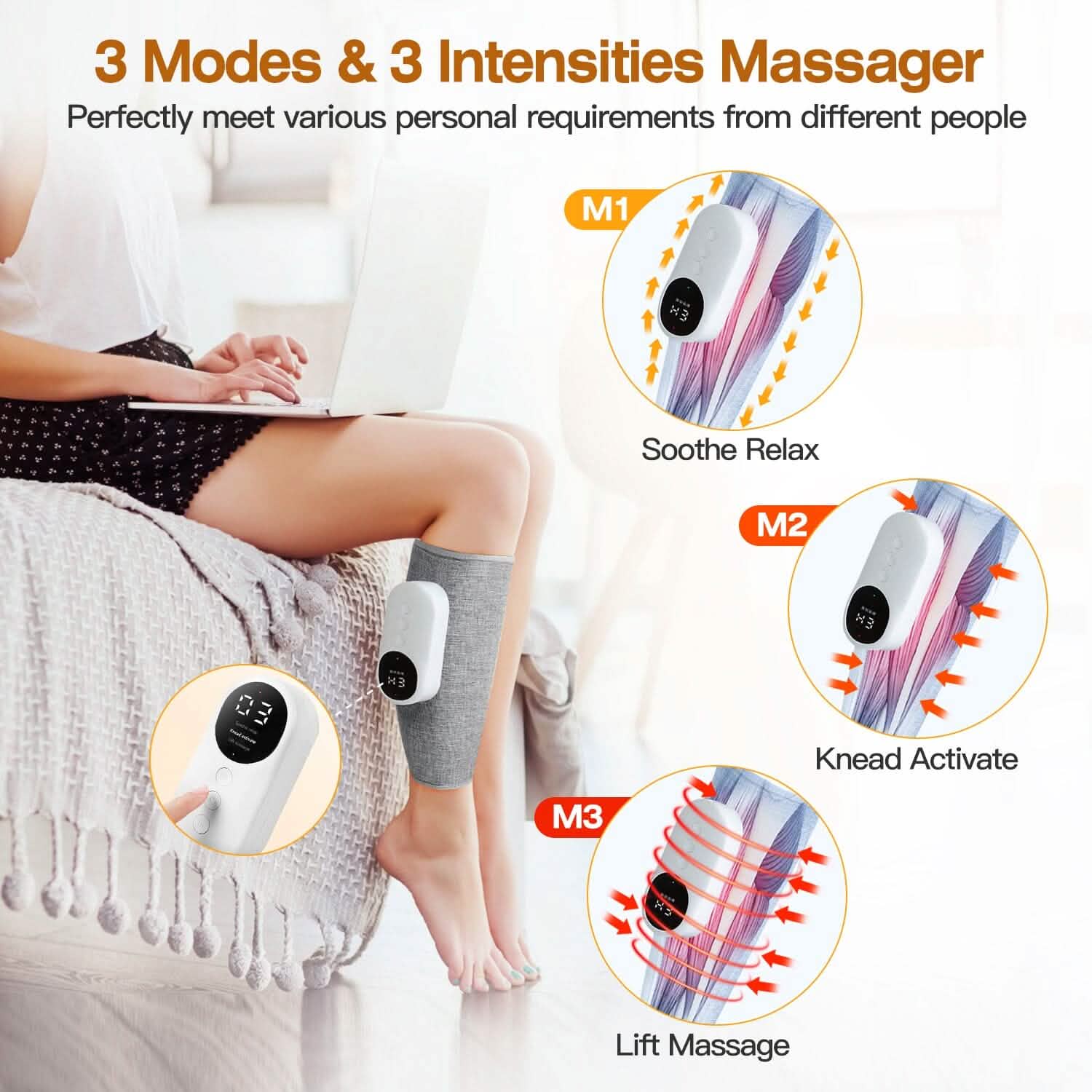 Portable Cordless Rechargeable Air Leg Compression Massage Adjustable Wrap with 3 Modes Intensities Heating Function DailySale