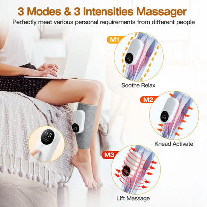 Portable Cordless Rechargeable Air Leg Compression Massage Adjustable Wrap with 3 Modes Intensities Heating Function DailySale