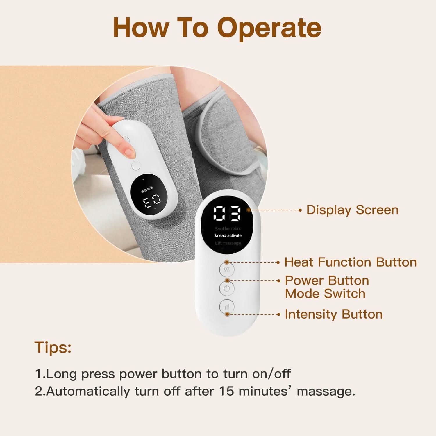 Portable Cordless Rechargeable Air Leg Compression Massage Adjustable Wrap with 3 Modes Intensities Heating Function DailySale