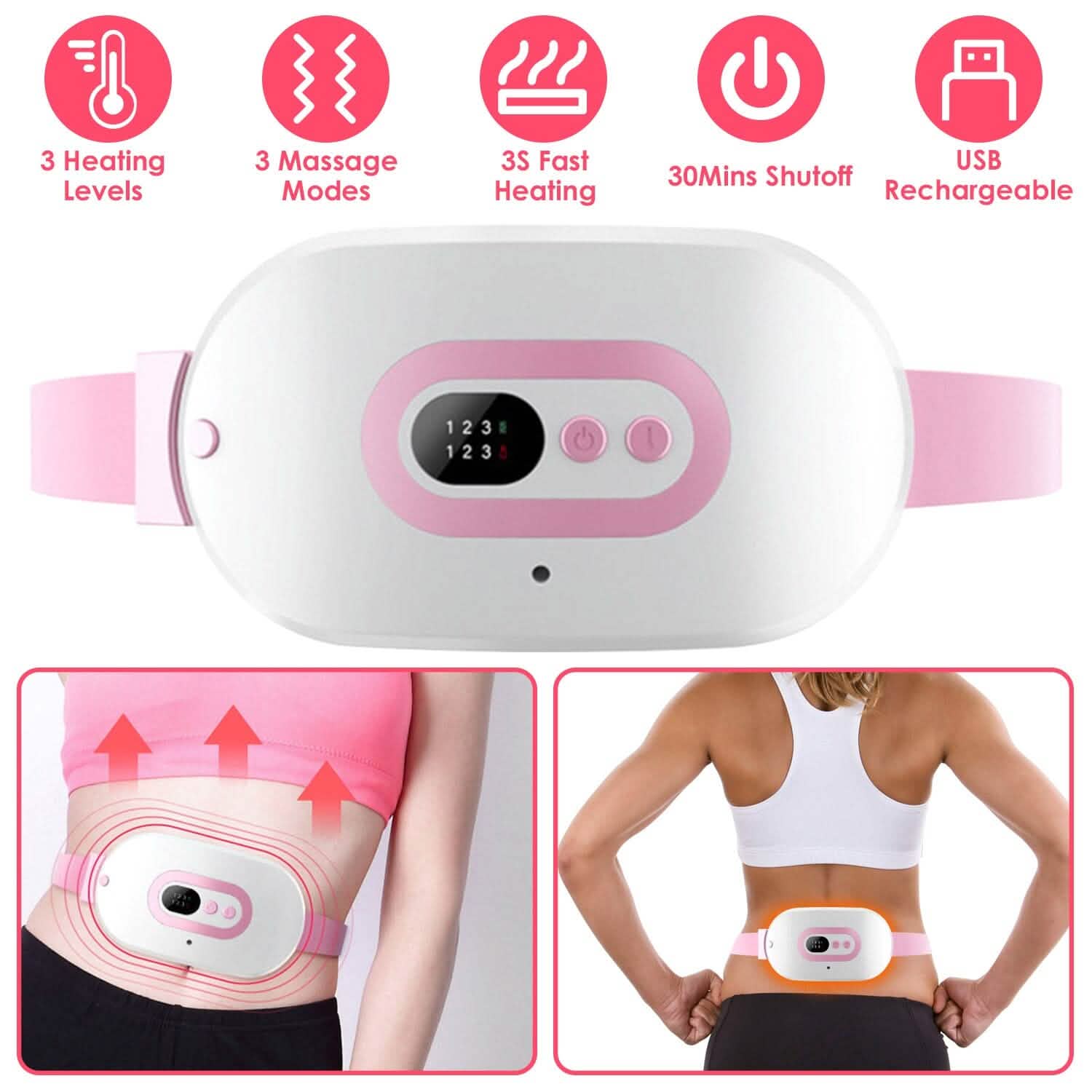 Portable Heating Pad For Cramps Fast Heating with 3 Heat Levels and 3 Massage Modes DailySale