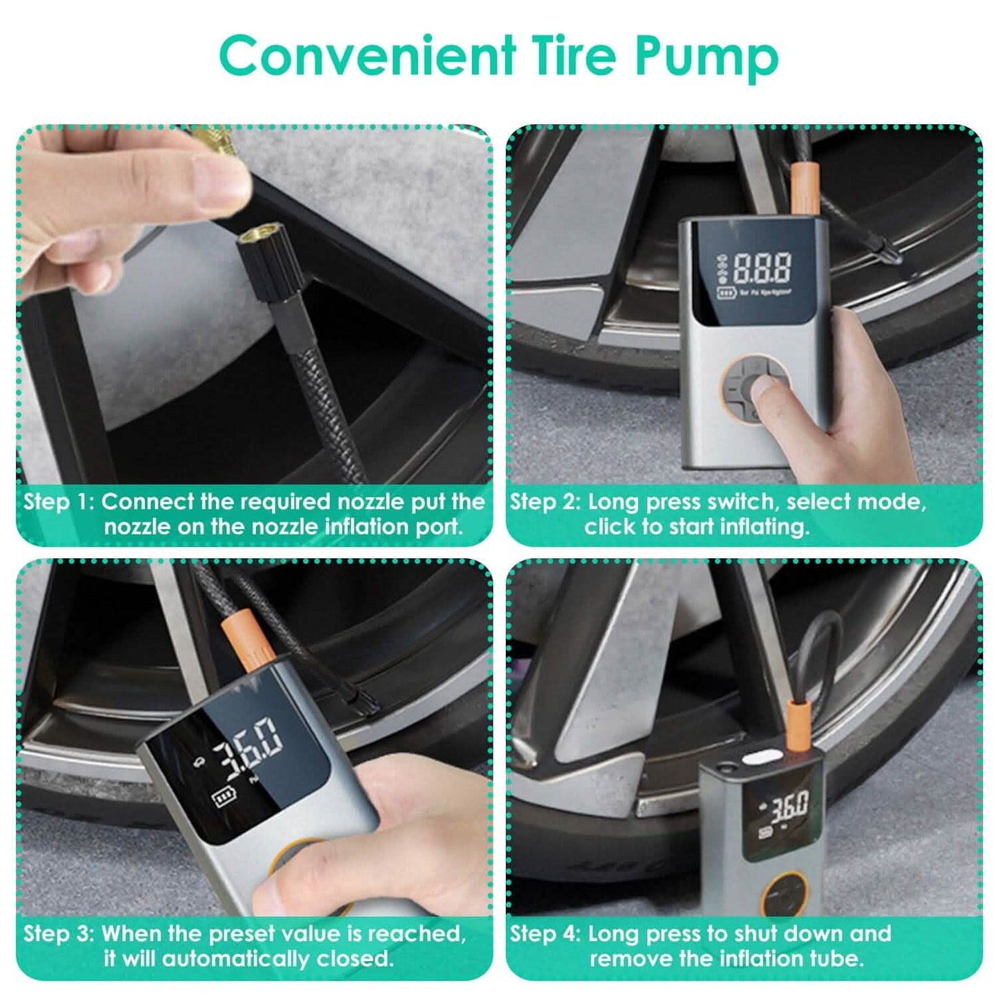 Portable Mini Tire Inflator with Digital Display LED Light DailySale