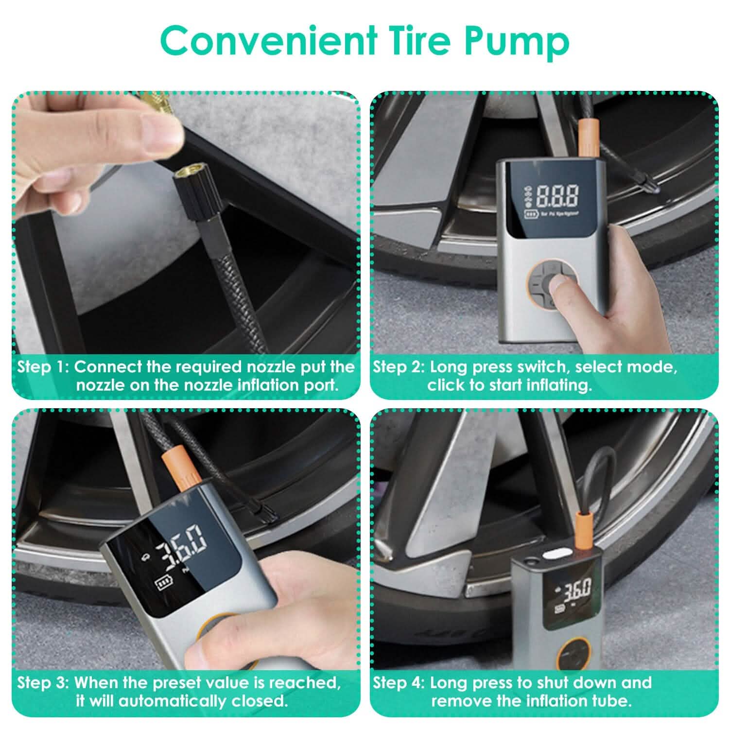Portable Mini Tire Inflator with Digital Display LED Light DailySale