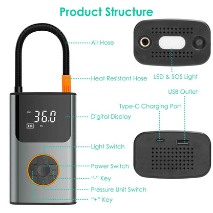 Portable Mini Tire Inflator with Digital Display LED Light DailySale