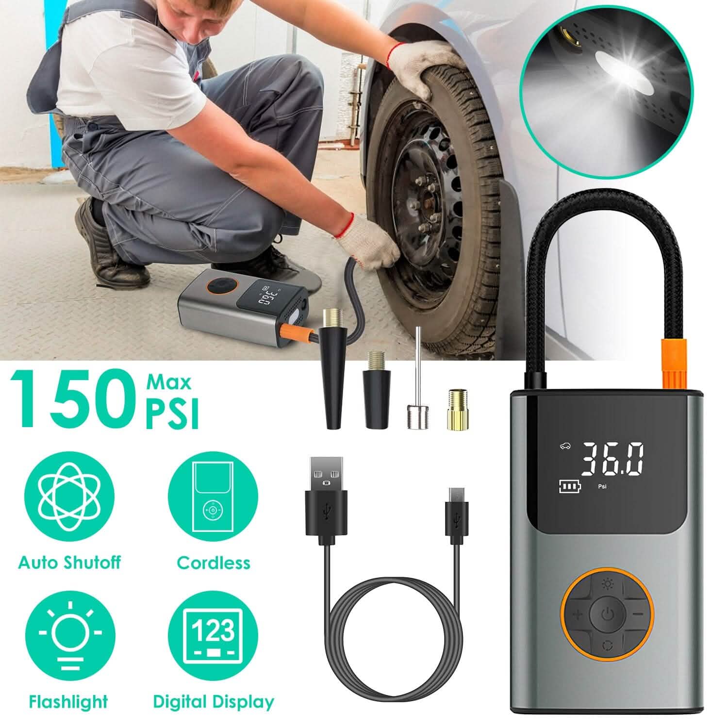 Portable Mini Tire Inflator with Digital Display LED Light DailySale
