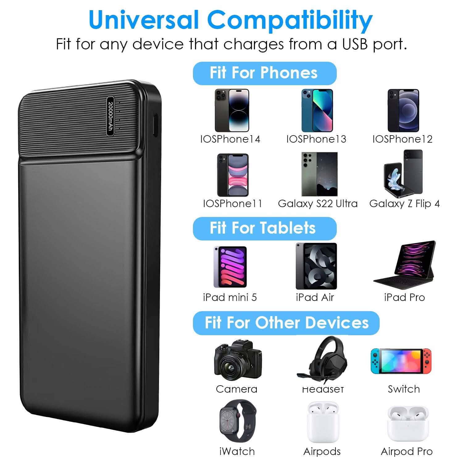 Portable Power Bank Phone Charger with 1 Micro USB Cable DailySale