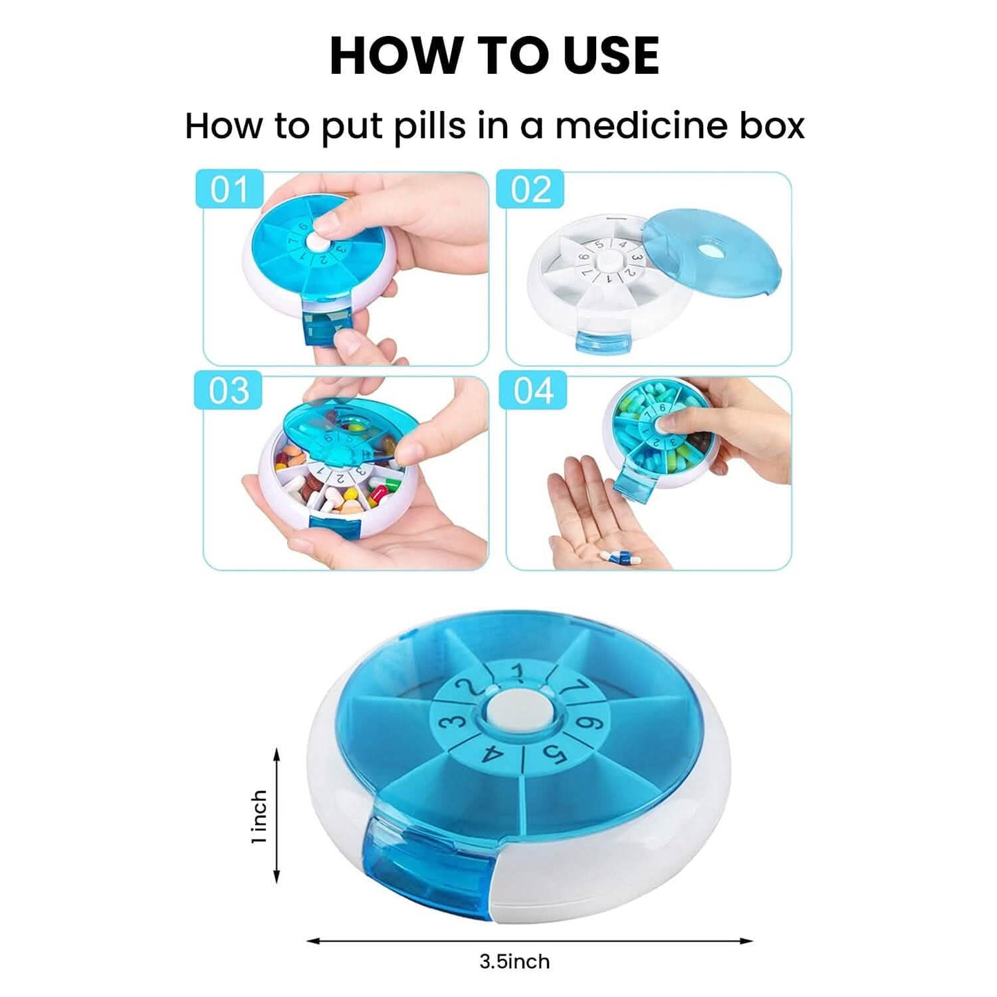 Portable Push Button Rotating Round Case Once A Day Daily Medicine Organizer DailySale