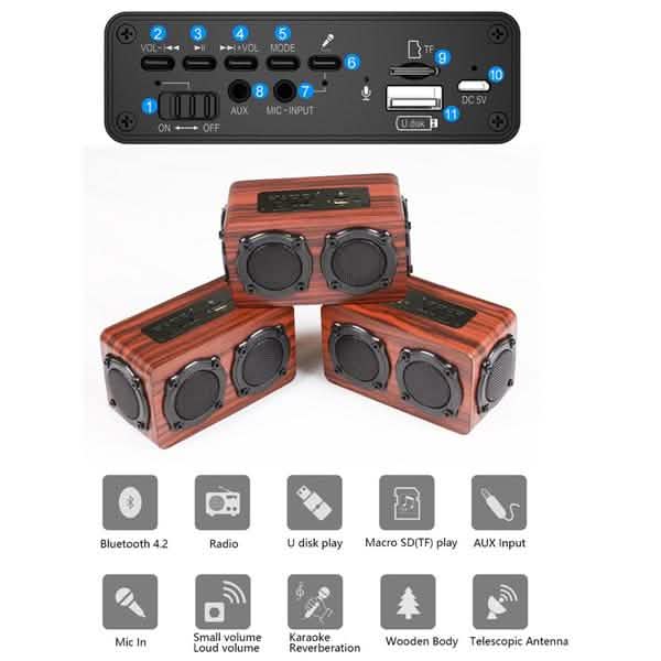 Portable Retro Wooden Wireless Bluetooth 4.2 Speaker DailySale