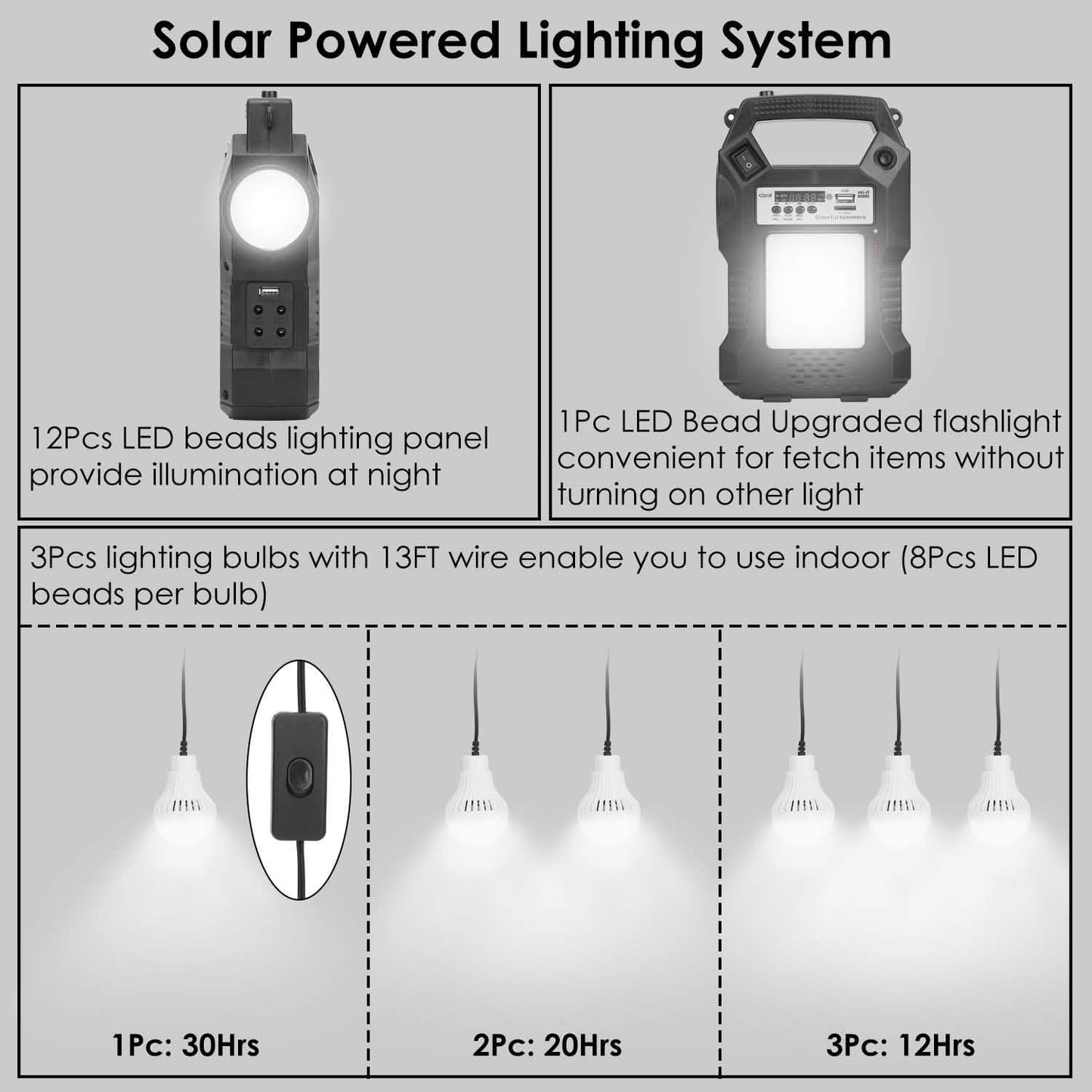 Portable Solar Power Station with Flashlight and 3 Lighting Bulbs DailySale