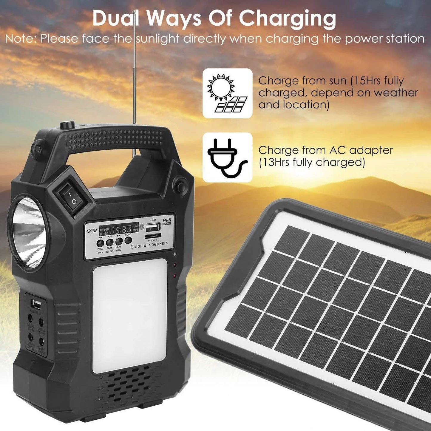 Portable Solar Power Station with Flashlight and 3 Lighting Bulbs DailySale