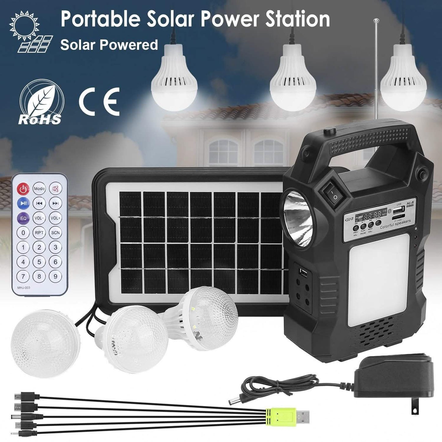 Portable Solar Power Station with Flashlight and 3 Lighting Bulbs DailySale