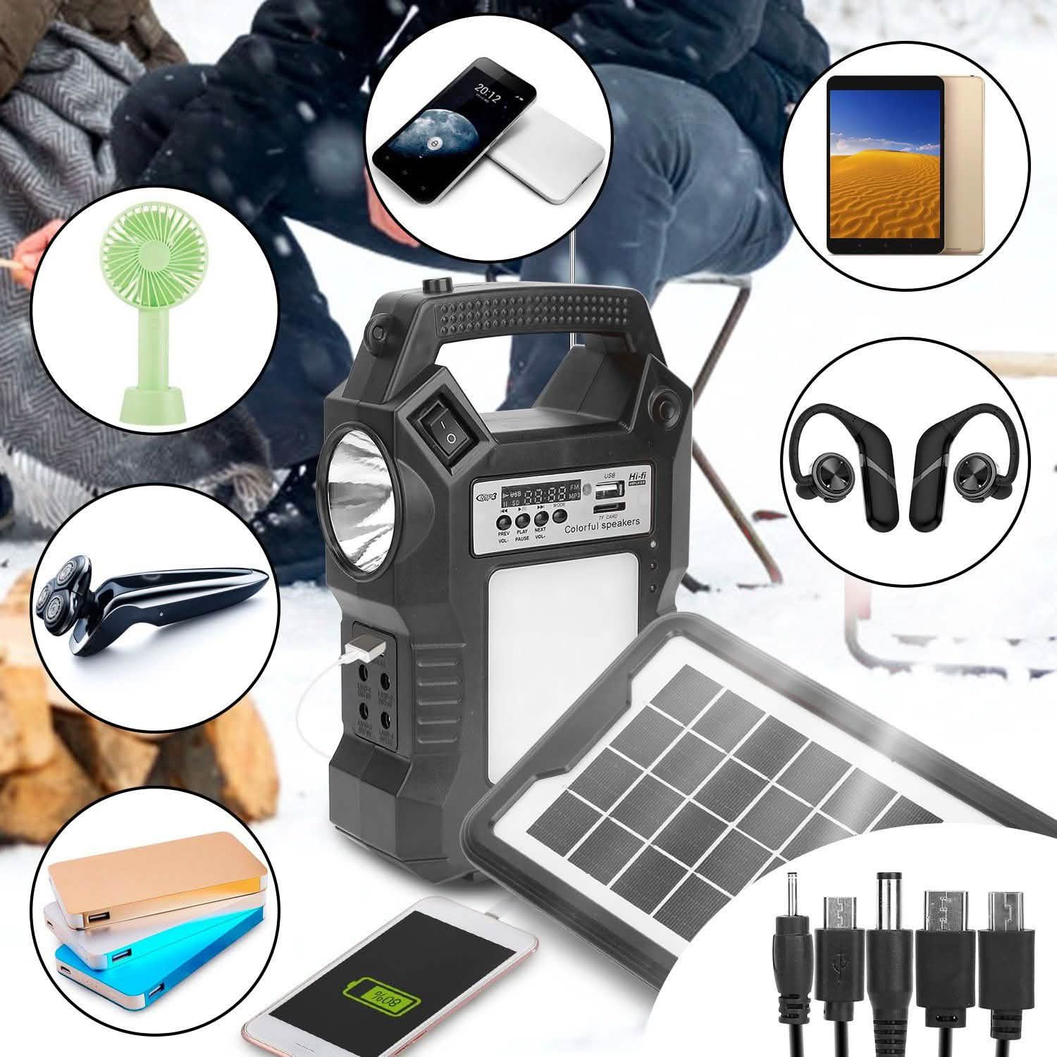 Portable Solar Power Station with Flashlight and 3 Lighting Bulbs DailySale