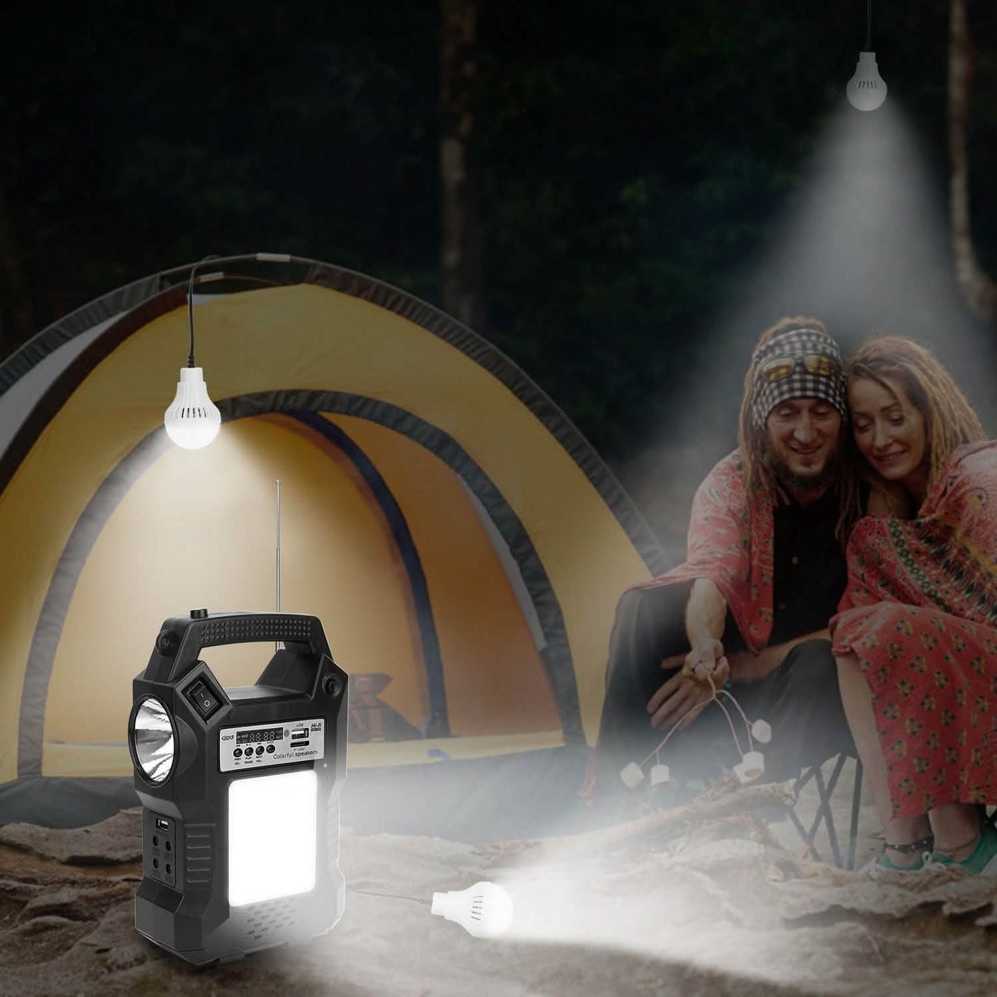 Portable Solar Power Station with Flashlight and 3 Lighting Bulbs DailySale