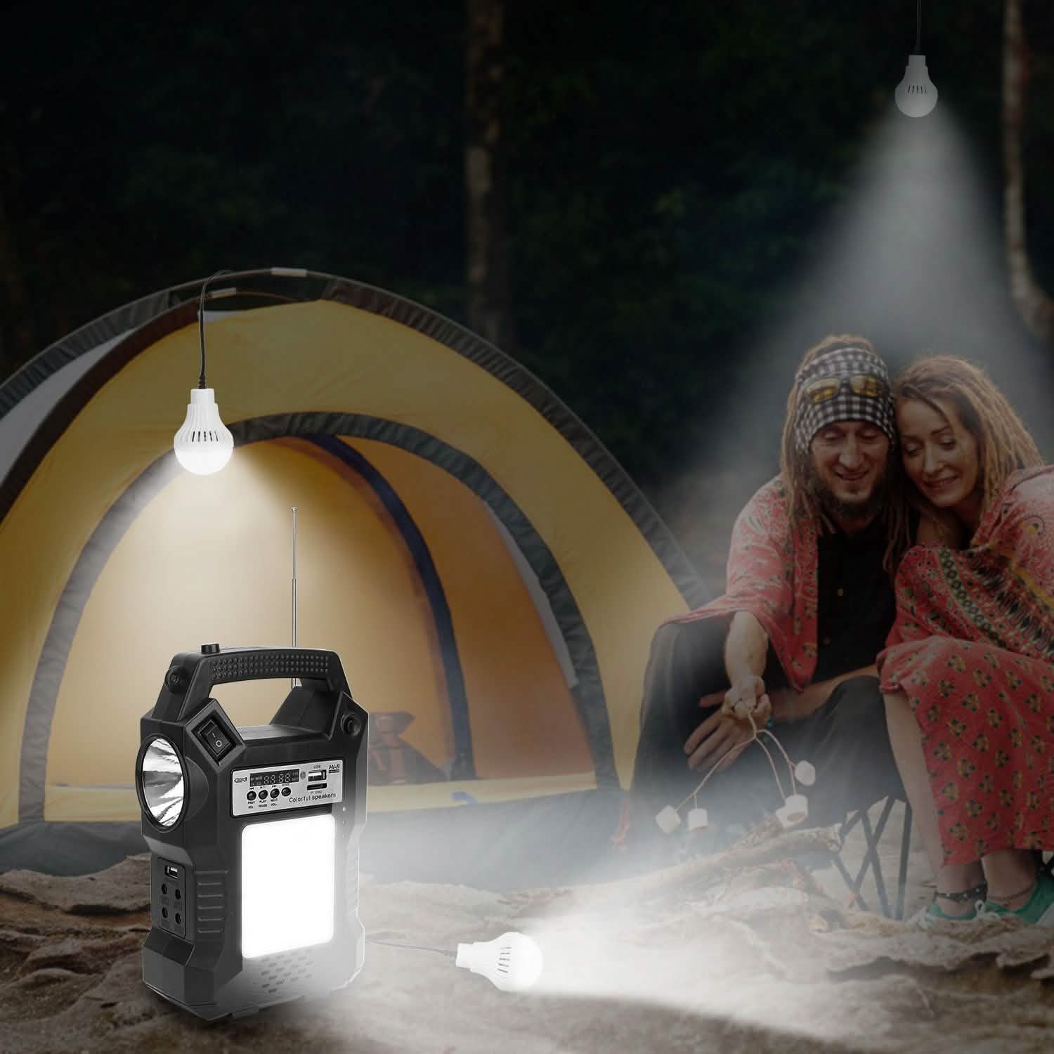 Portable Solar Power Station with Flashlight and 3 Lighting Bulbs DailySale