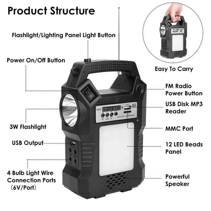 Portable Solar Power Station with Flashlight and 3 Lighting Bulbs DailySale