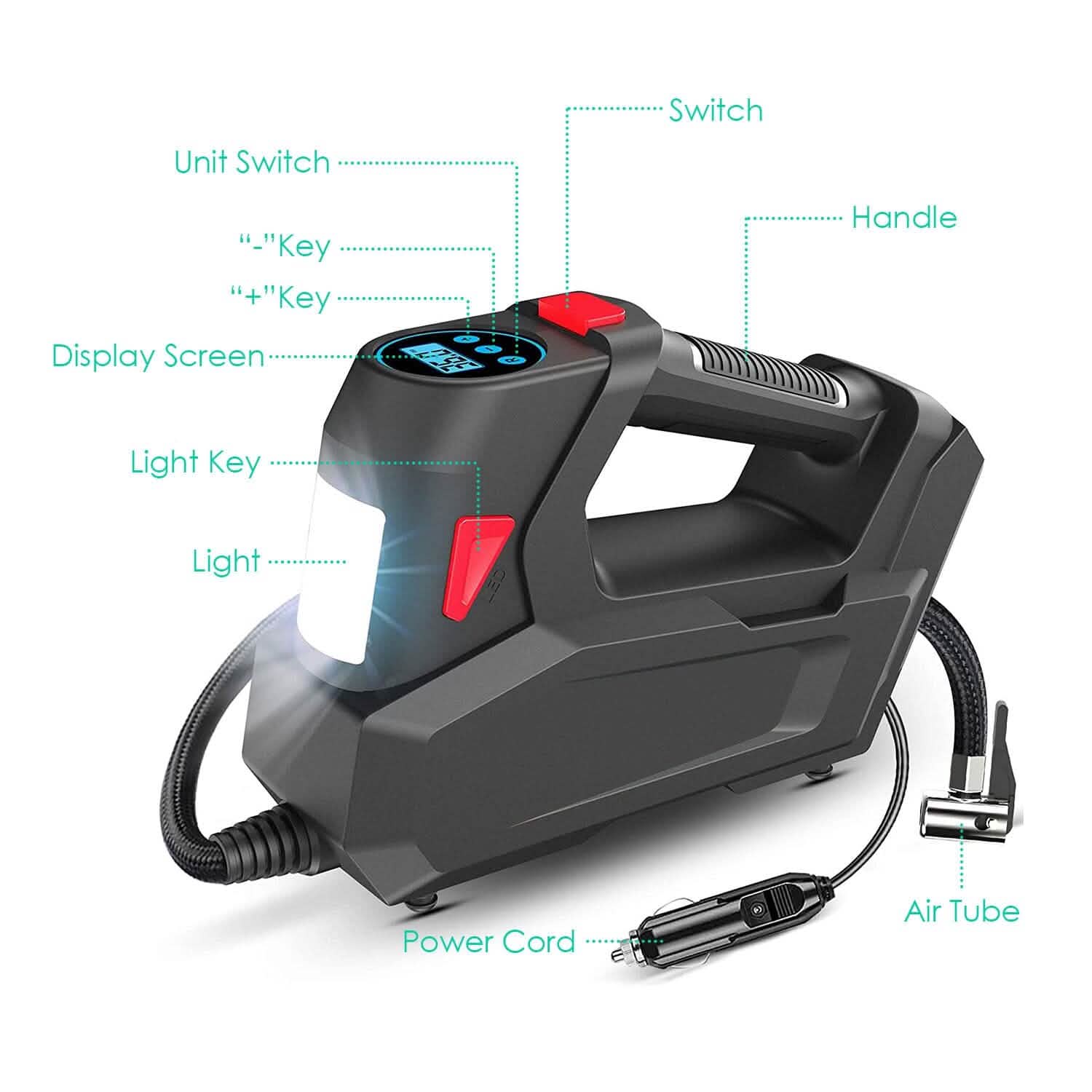 Portable Tire Inflator 120 PSI Maximum 90W Powered Tire Pump with Digital Display LED DailySale