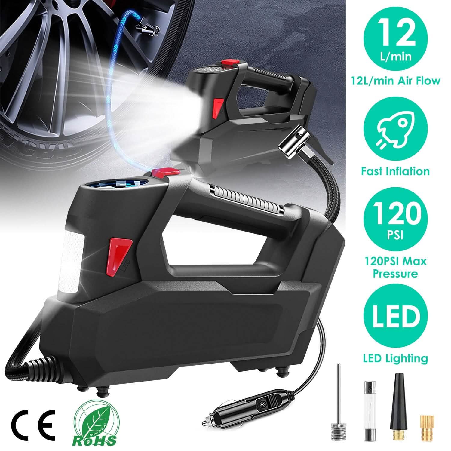 Portable Tire Inflator 120 PSI Maximum 90W Powered Tire Pump with Digital Display LED DailySale