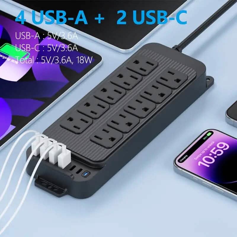Power Strip Plug with 10-Outlets, 6 USB Ports and 2 USB-C DailySale