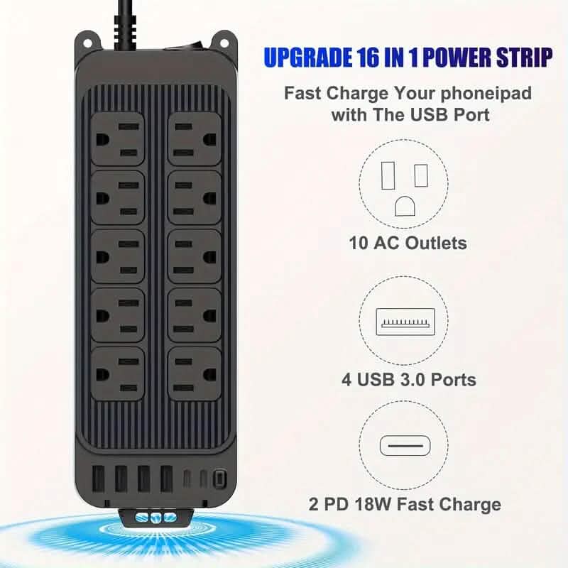 Power Strip Plug with 10-Outlets, 6 USB Ports and 2 USB-C DailySale
