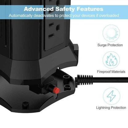 Power Strip Tower with 9 AC-Outlets and 4 USB Charging Ports Switch Control DailySale