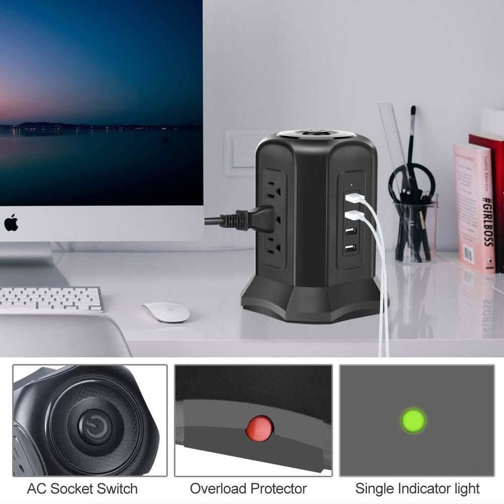 Power Strip Tower with 9 AC-Outlets and 4 USB Charging Ports Switch Control DailySale
