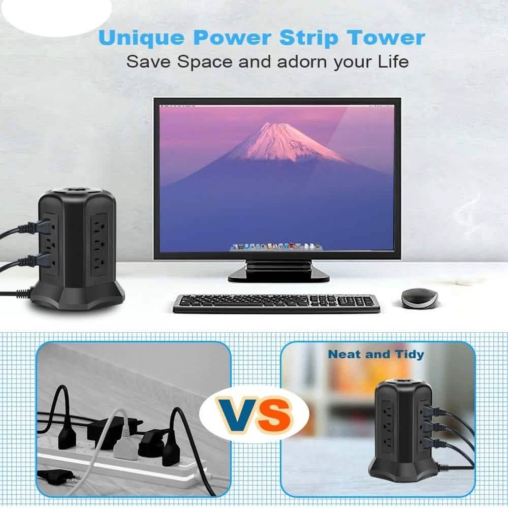Power Strip Tower with 9 AC-Outlets and 4 USB Charging Ports Switch Control DailySale