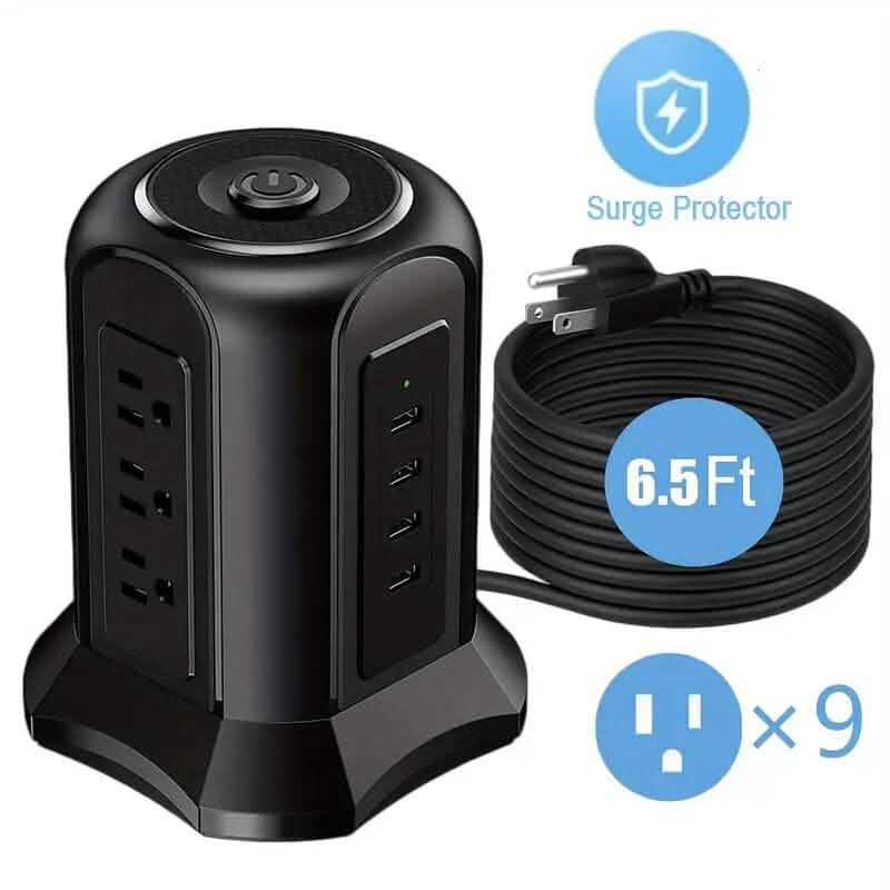 Power Strip Tower with 9 Outlets 4 USB Ports 6.5 Ft. Long Extension Cord DailySale