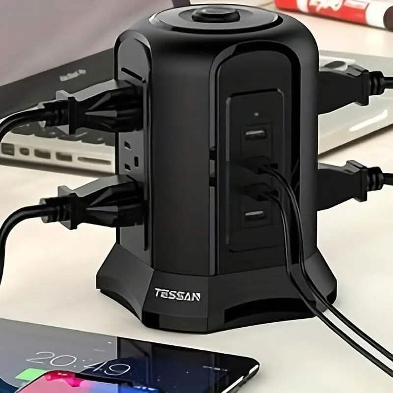 Power Strip Tower with 9 Outlets 4 USB Ports 6.5 Ft. Long Extension Cord DailySale