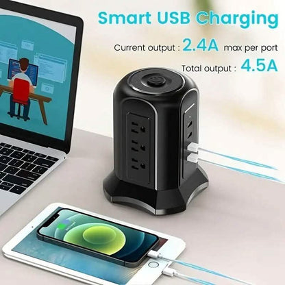 Power Strip Tower with 9 Outlets 4 USB Ports 6.5 Ft. Long Extension Cord DailySale
