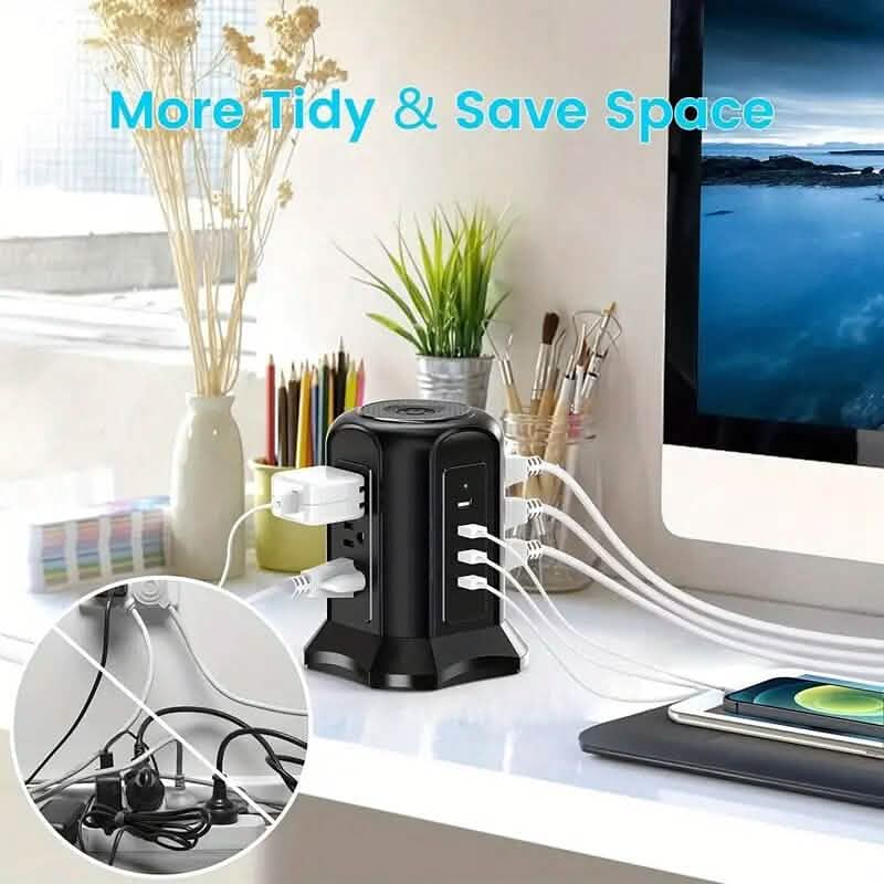 Power Strip Tower with 9 Outlets 4 USB Ports 6.5 Ft. Long Extension Cord DailySale