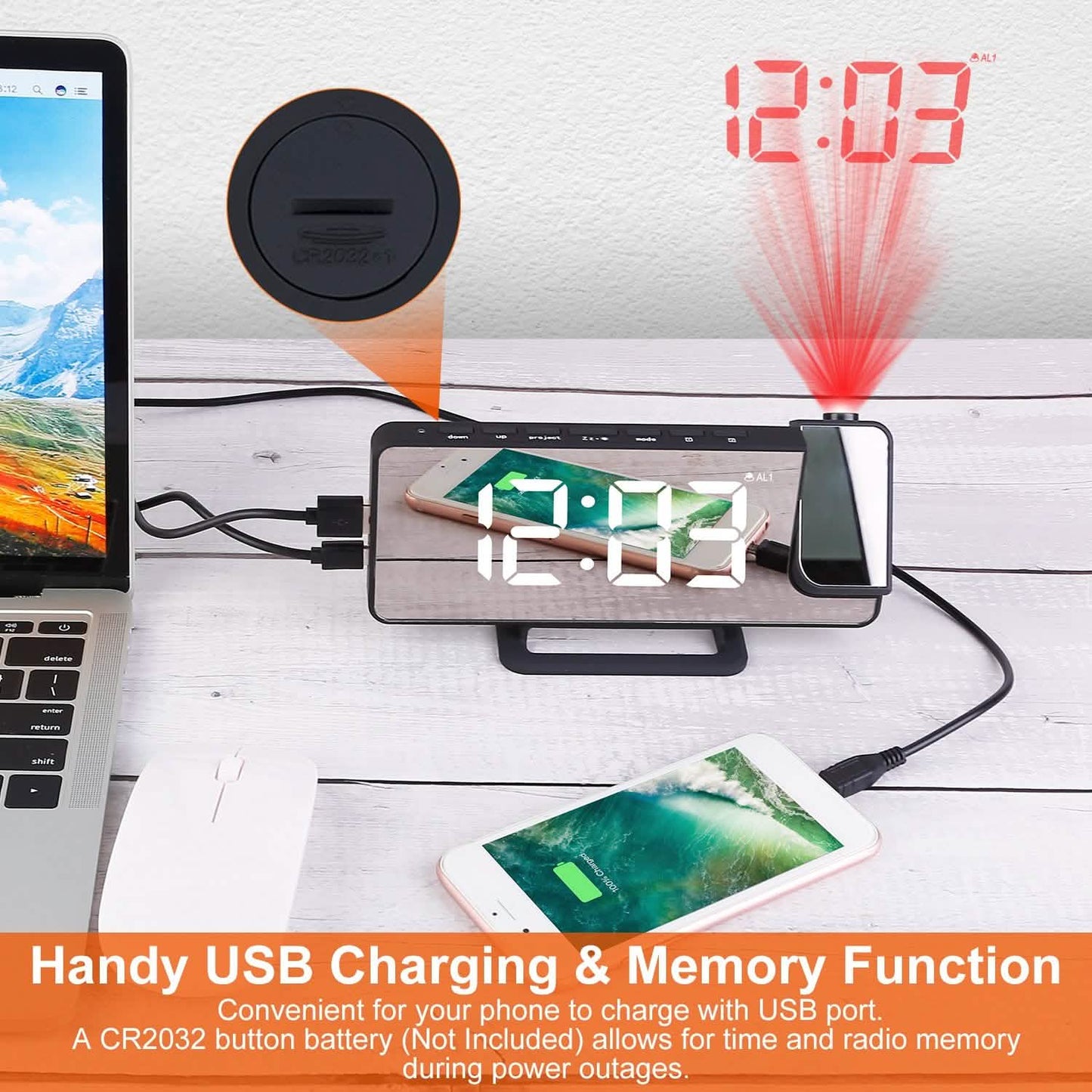 Projection Alarm Clock LED Digital Alarm Clock with Dual Alarms Snooze DailySale