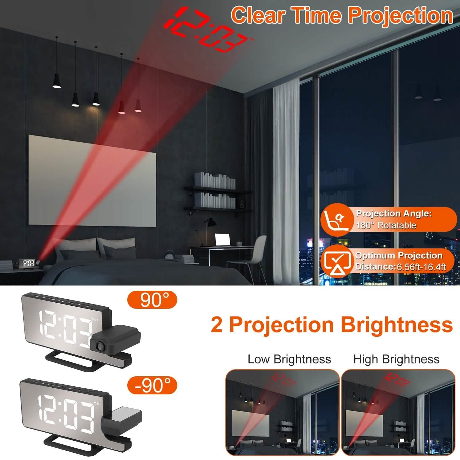 Projection Alarm Clock LED Digital Alarm Clock with Dual Alarms Snooze DailySale