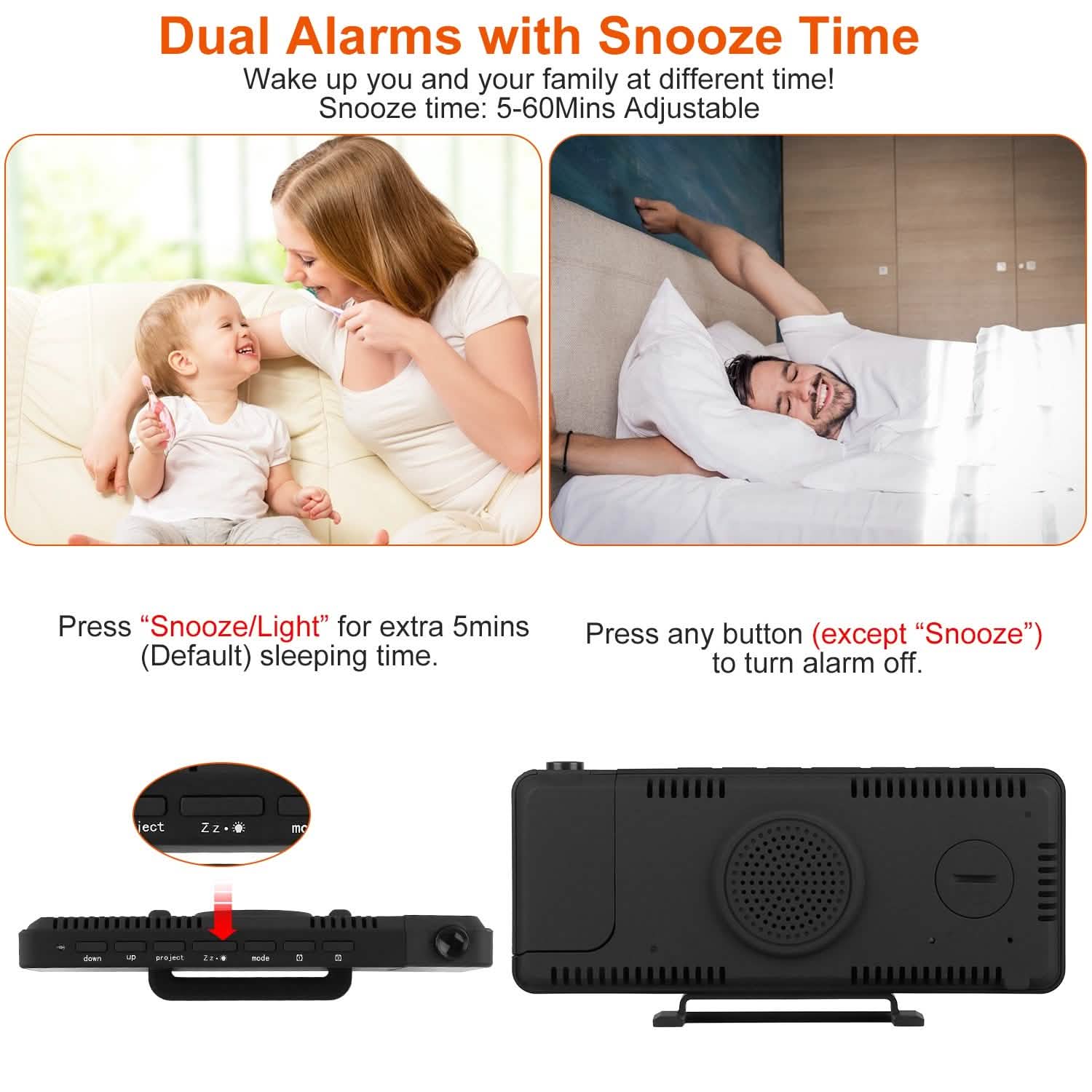 Projection Alarm Clock LED Digital Alarm Clock with Dual Alarms Snooze DailySale
