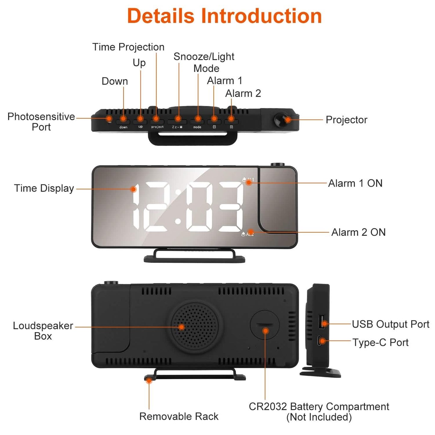 Projection Alarm Clock LED Digital Alarm Clock with Dual Alarms Snooze DailySale