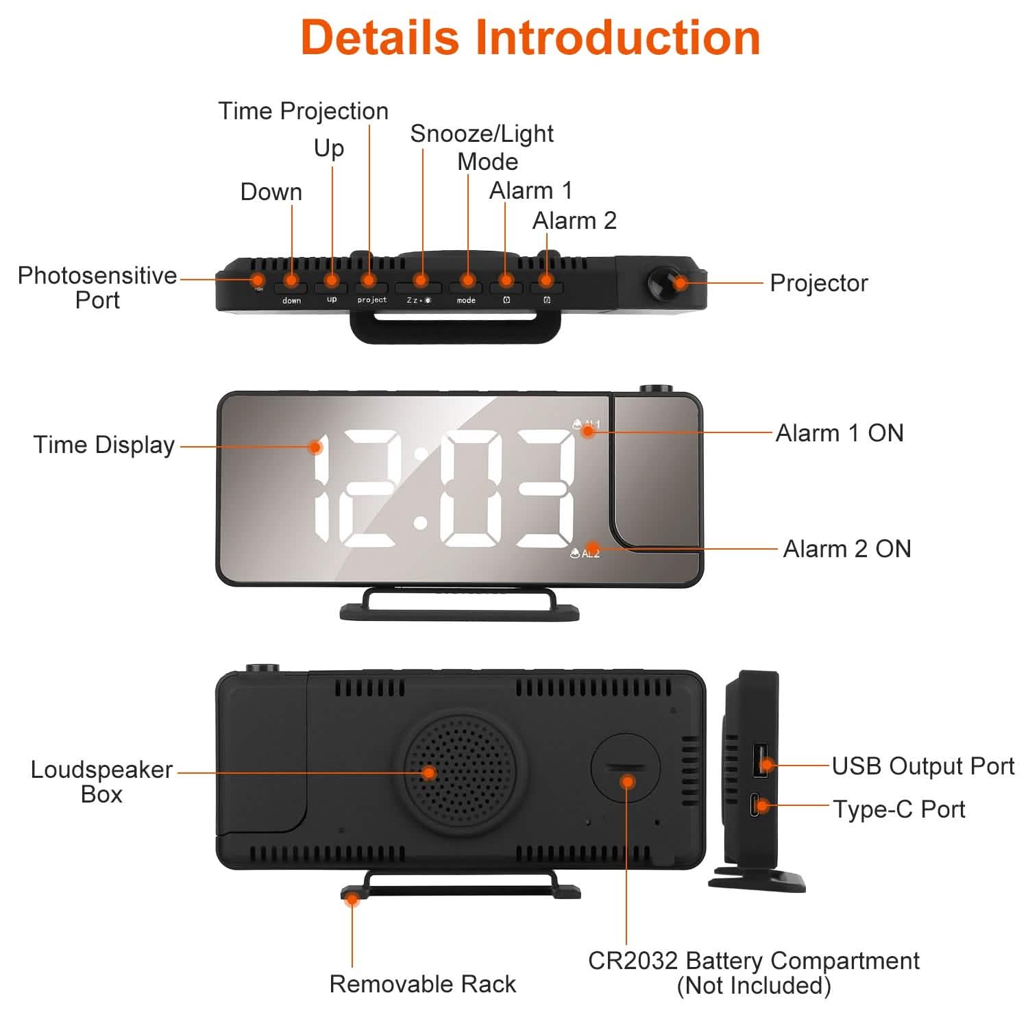 Projection Alarm Clock LED Digital Alarm Clock with Dual Alarms Snooze DailySale