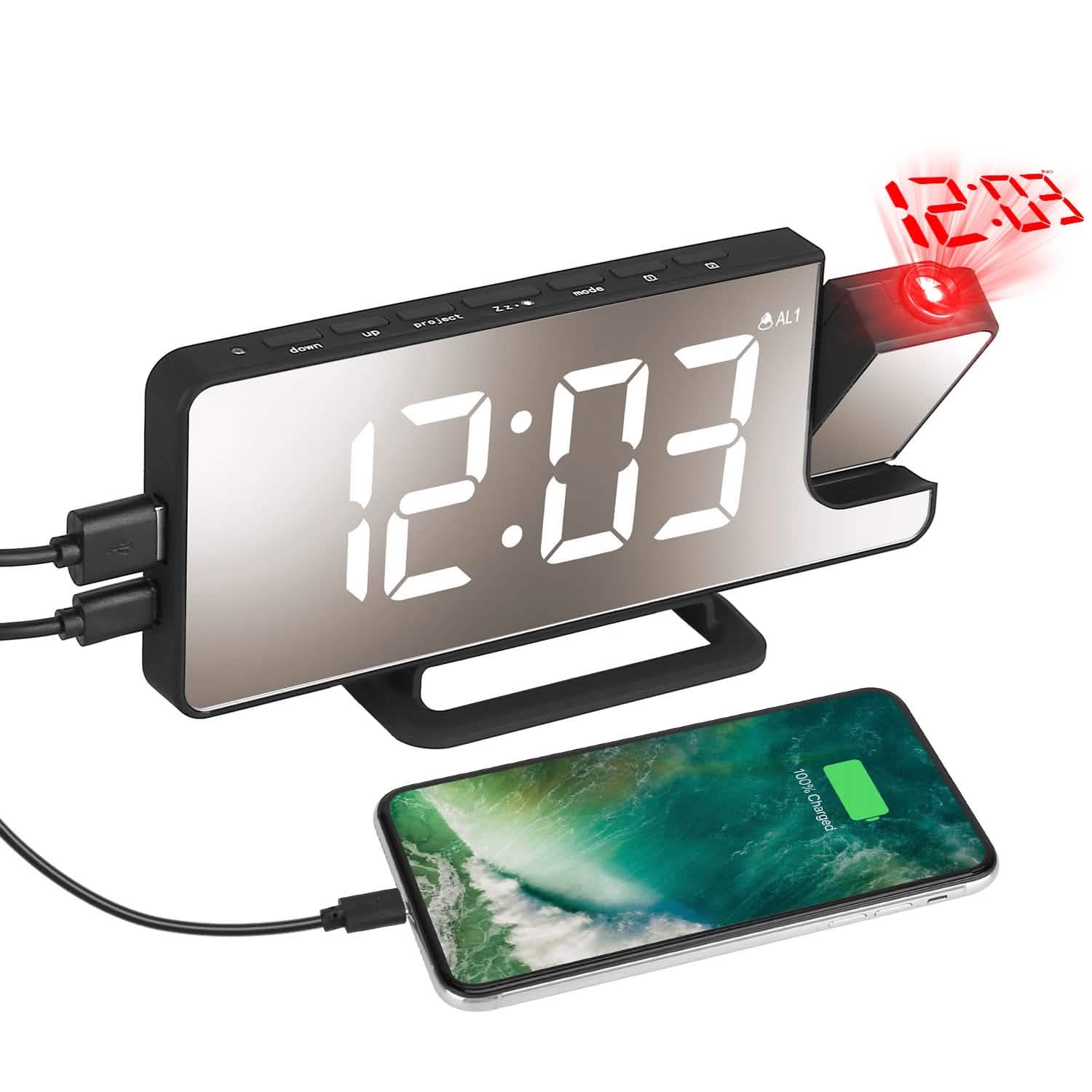 Projection Alarm Clock LED Digital Alarm Clock with Dual Alarms Snooze DailySale