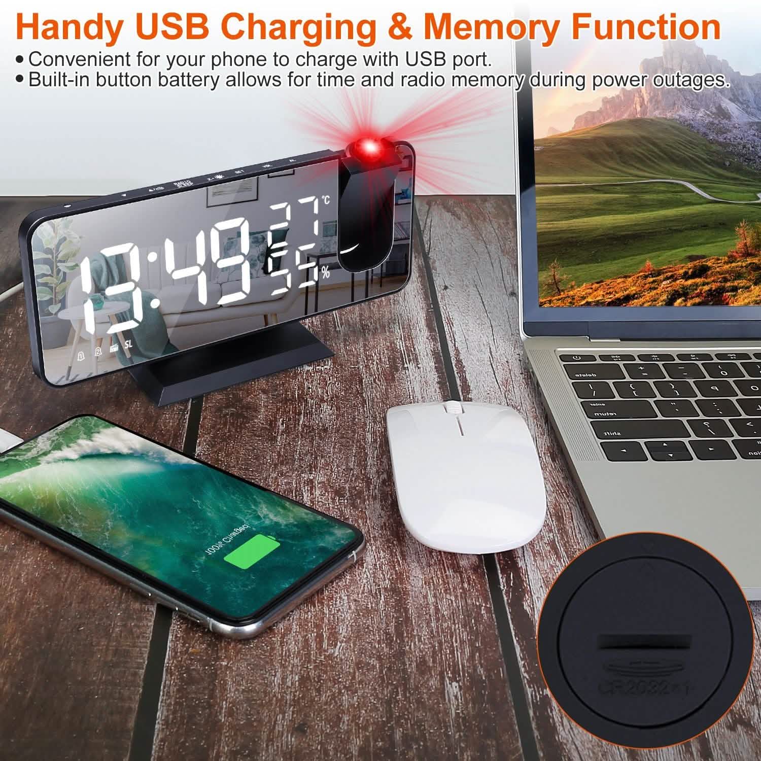Projection Alarm Clock with Radio Function DailySale