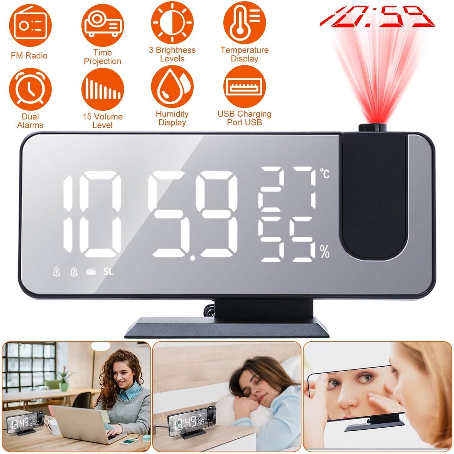 Projection Alarm Clock with Radio Function DailySale