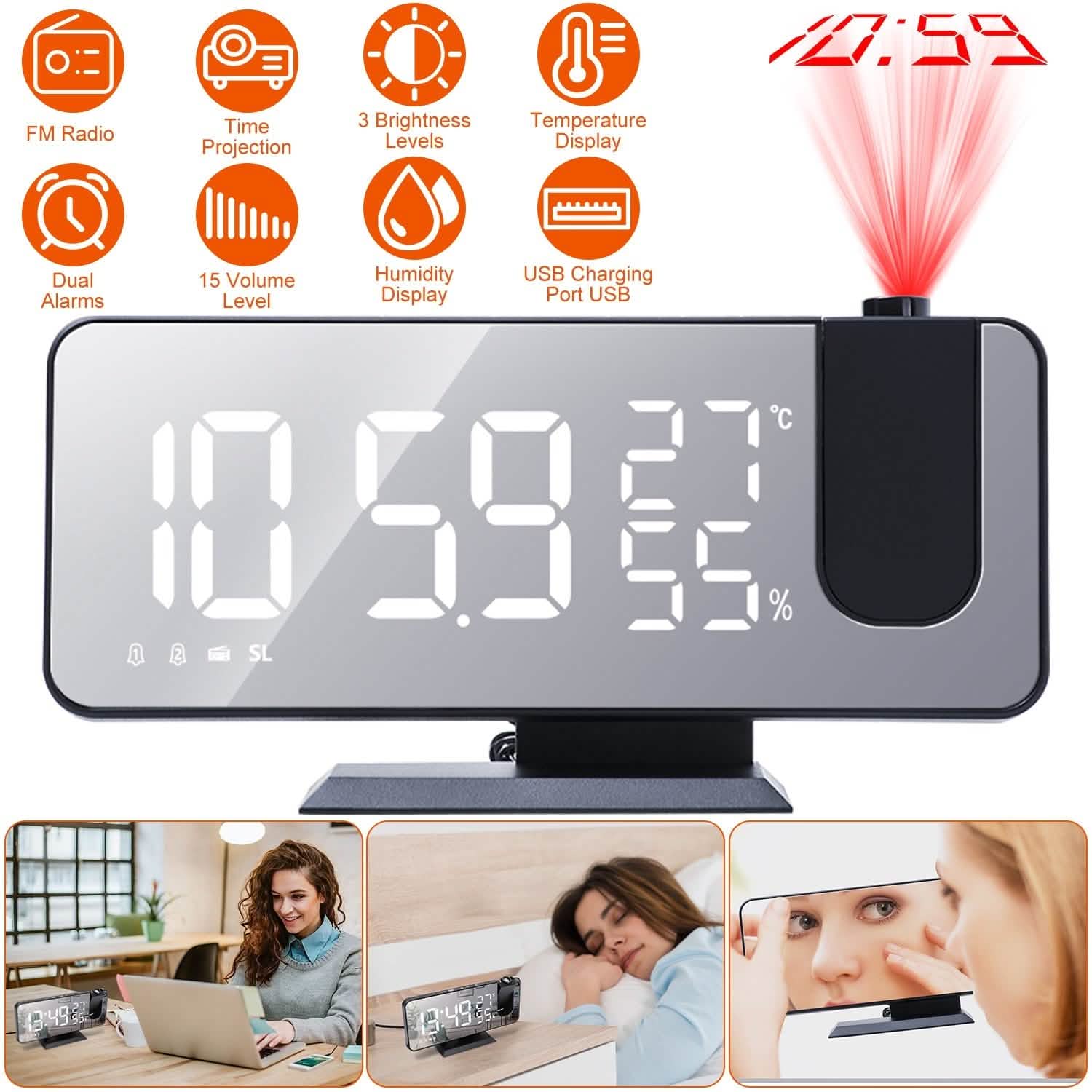 Projection Alarm Clock with Radio Function DailySale