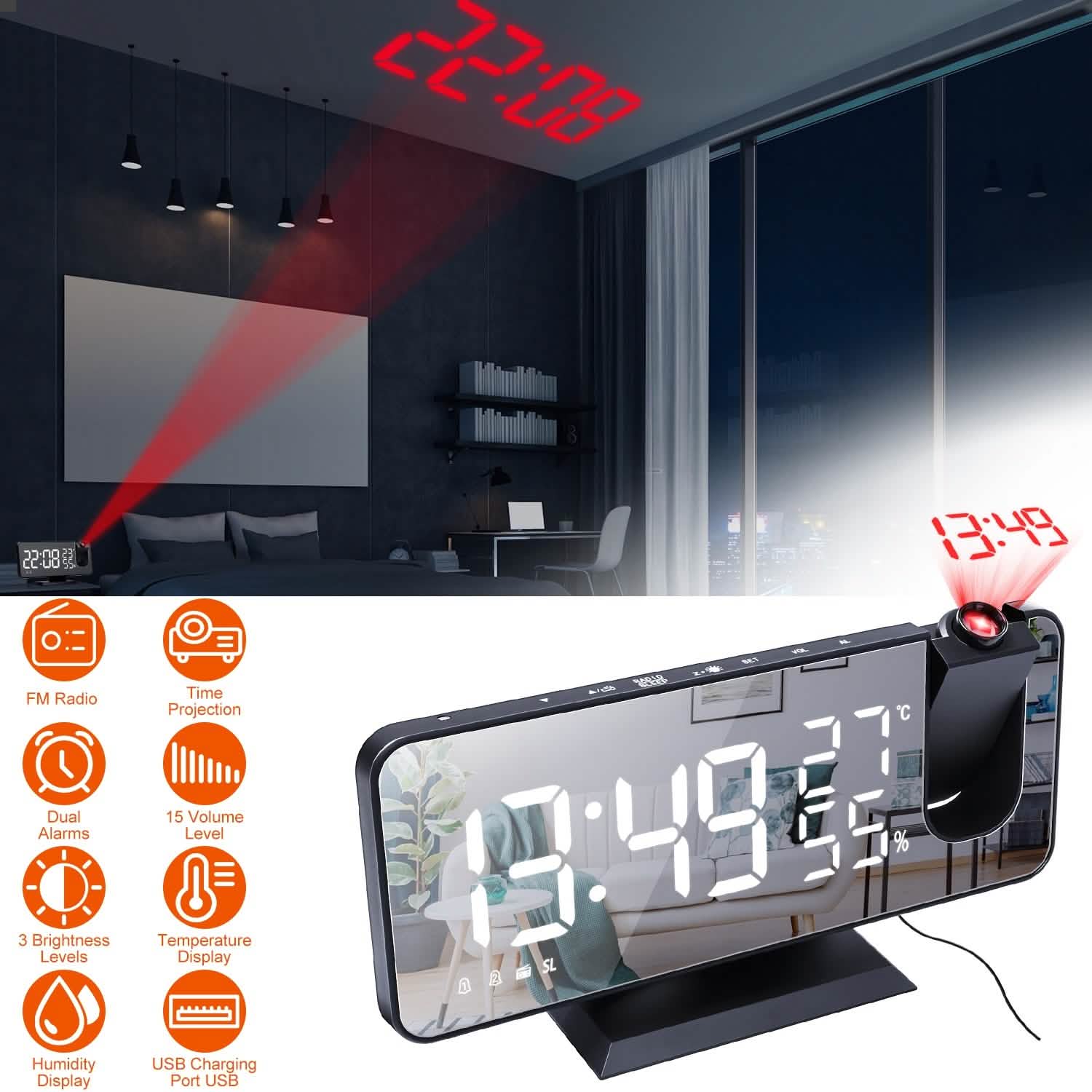 Projection Alarm Clock with Radio Function DailySale